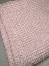 VTG Holt Renfrew WAFFLE WEAVE Acrylic Pink Baby Blanket RARE Italy 38”x48” Bear