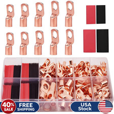 100Pcs Copper Wire Lugs AWG 6/8/10/12 Heat Shrink Set Battery Cable Terminals US
