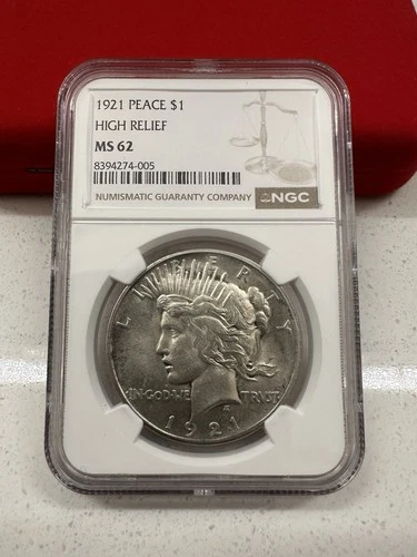 1921 $1 Peace Dollar High Relief NGC MS62 - Excellent Luster !