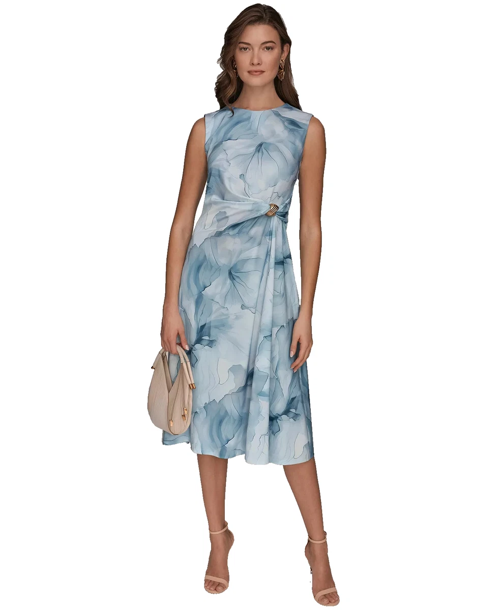 donna karan sleeveless boat neck floral scuba midi sheath dress Donna Karan Sleeveless Floral Print Scuba Midi Dress