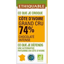 lot 3 Tablette De Chocolat Noir 74% Cacao Côte d'Ivoire Bio ETHIQUABLE 100 gr