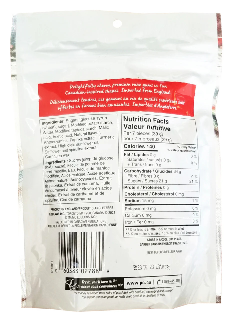 Presidents Choice Canadian-Inspired Shapes Wine Gums Candy, 200g/7 oz