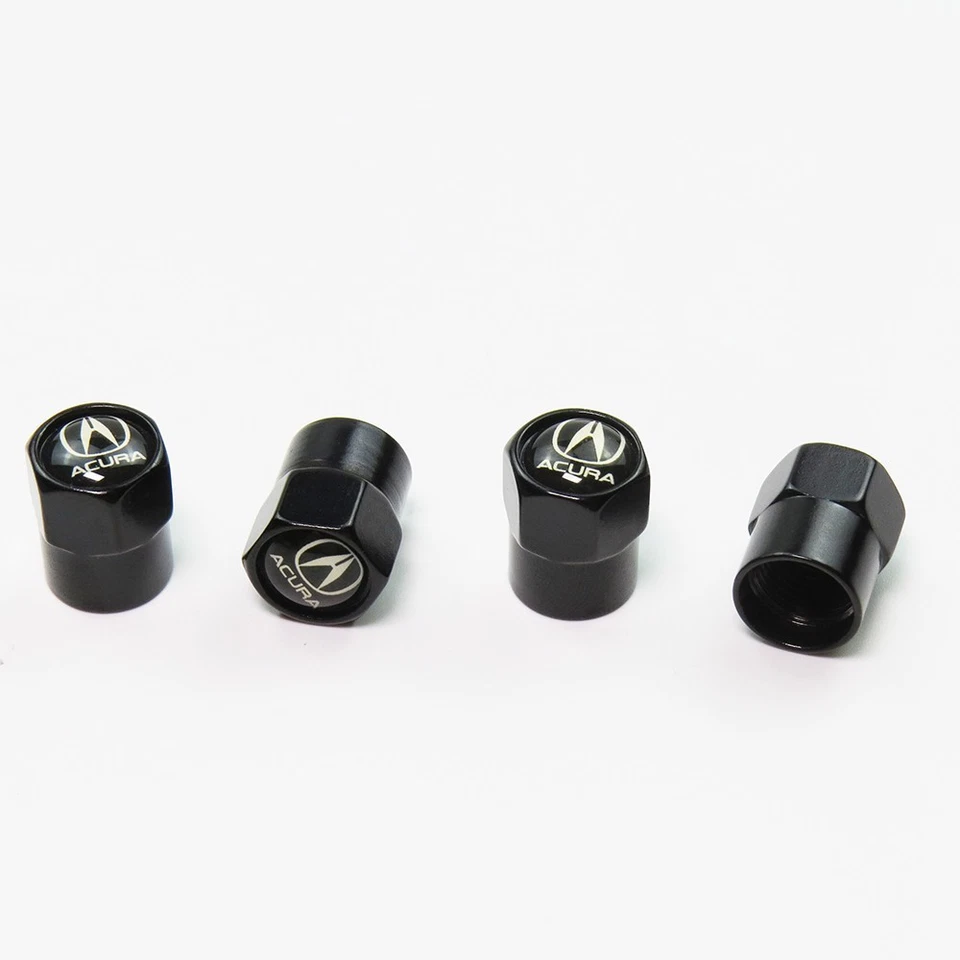 Compatible con Tapas de vástago de válvula de neumático Acura 4 piezas aluminio anodizado negro Foto 4 de 4