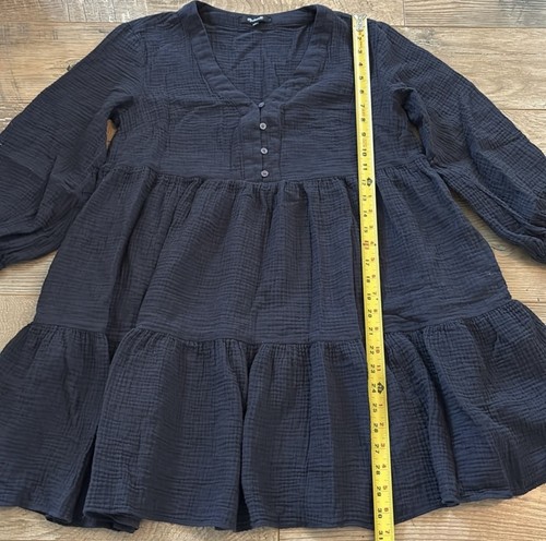 Madewell Dress Women Sz 4 Small Relaxed Tiered Long Sleeve V-neck Gauze Pockets - Picture 5 of 9