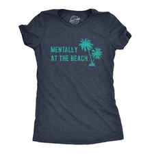Womens Mentally At The Beach T Shirt Funny Sarcastic Vacation Tee