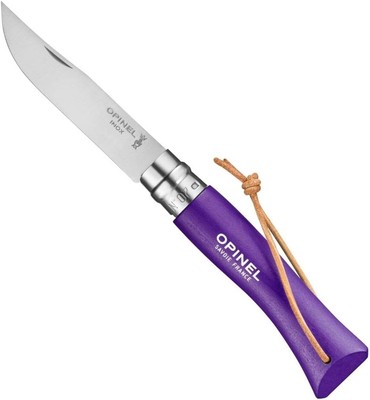 Opinel Baroudeur Messer Nr. 7 VRI lila mit Lederschnürung 