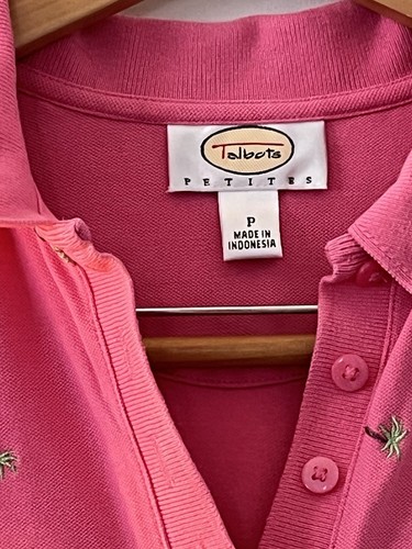 Womens Polo Dress Talbots Small Petite Collar Button Cap Sleeves Palms Hawaii - Picture 4 of 10