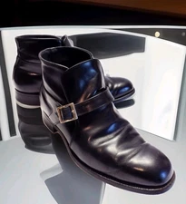 Mason Shoe Men's 60's Rockabilly Black Leather Buckle Slip On Boots 9.5 D