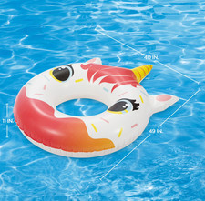 Bluescape White Unicorn Donut Inflatable Swim Tube Pool Float, for Kids, 9 UP