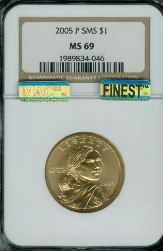 2005 P SACAJAWEA DOLLAR NGC MS69 SMS MAC FINEST GRADE MAC SPOTLESS .