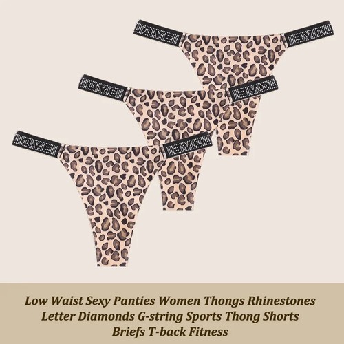 3Pcs/Set Low Waist Sexy Panties Women Thongs Rhinestones Letter Diamonds - Picture 16 of 23