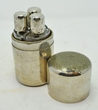 Original Old Antique Brass Glass Set of Perfume Bottles Nickel Coated