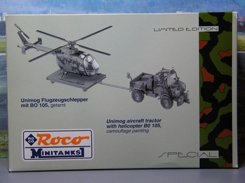 🚩Roco Minitanks Special 837 Unimog Flugzeugschlepper+BO 105 Heer 1:87 H0 Herpa