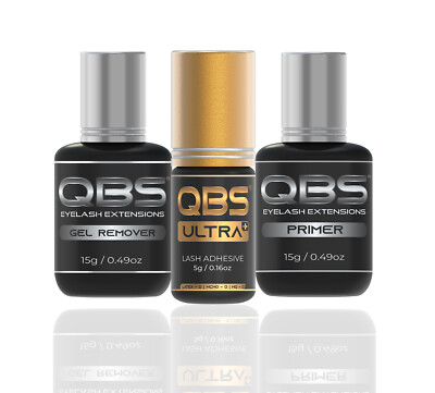 QBS  Wimpernverlängerungen flüssiges Set: Ultra Plus Kleber 5g, Wimperngrundierung & Entferner 