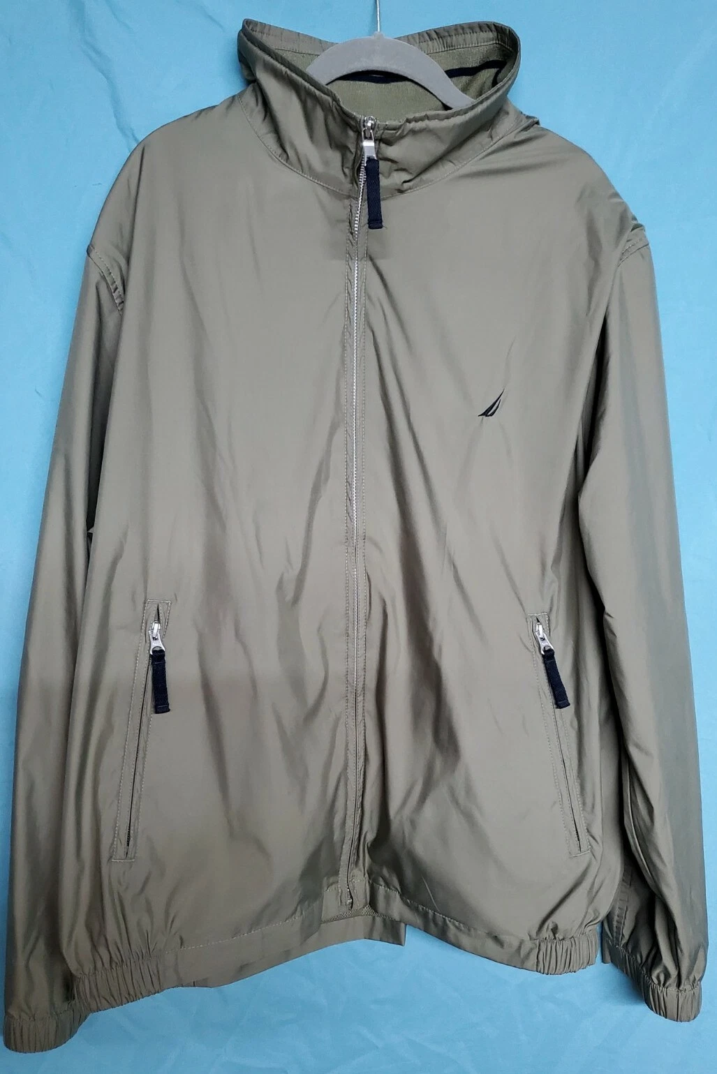 Nautica XL Lightweight Spring Fall Jacket Lined Green Pocket Coat Windbreaker