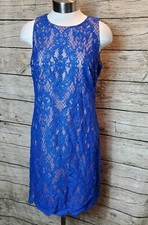 Eliza J Cobalt Blue Lace Overlay Tank Shift Dress Size 6