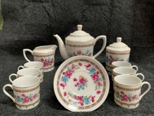 Porcelain Tea Set - Gold Trimmed, Beautiful Floral Pattern - Perfect Condition 