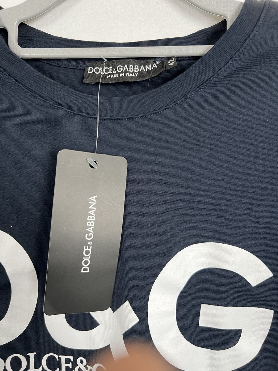 Dolce & Gabbana ネイビー Tシャツ 42 DOLCE & GABBANA T-shirt Blue Logo Print Cotton Men Crew Neck