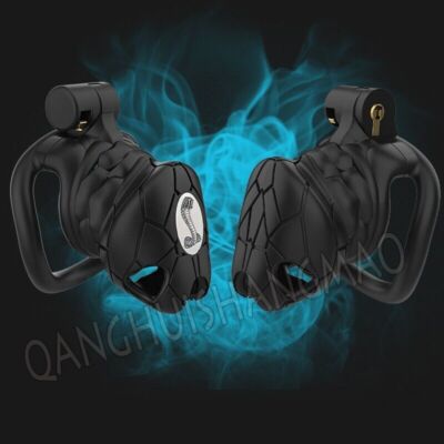Male Mamba Chastity Cage Device Men Black Resin Mamba Lock Belt with 4 Rings