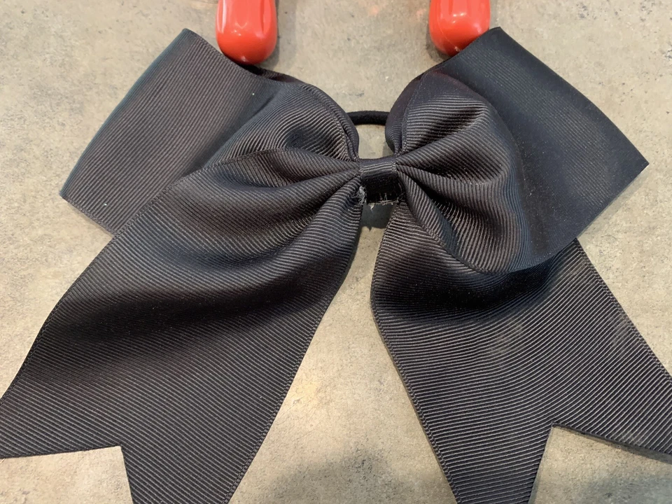 Cheerleader Pom-Poms (Pair) Kids Toy Costume Red & Silver And Black Bow - Image 2 of 4