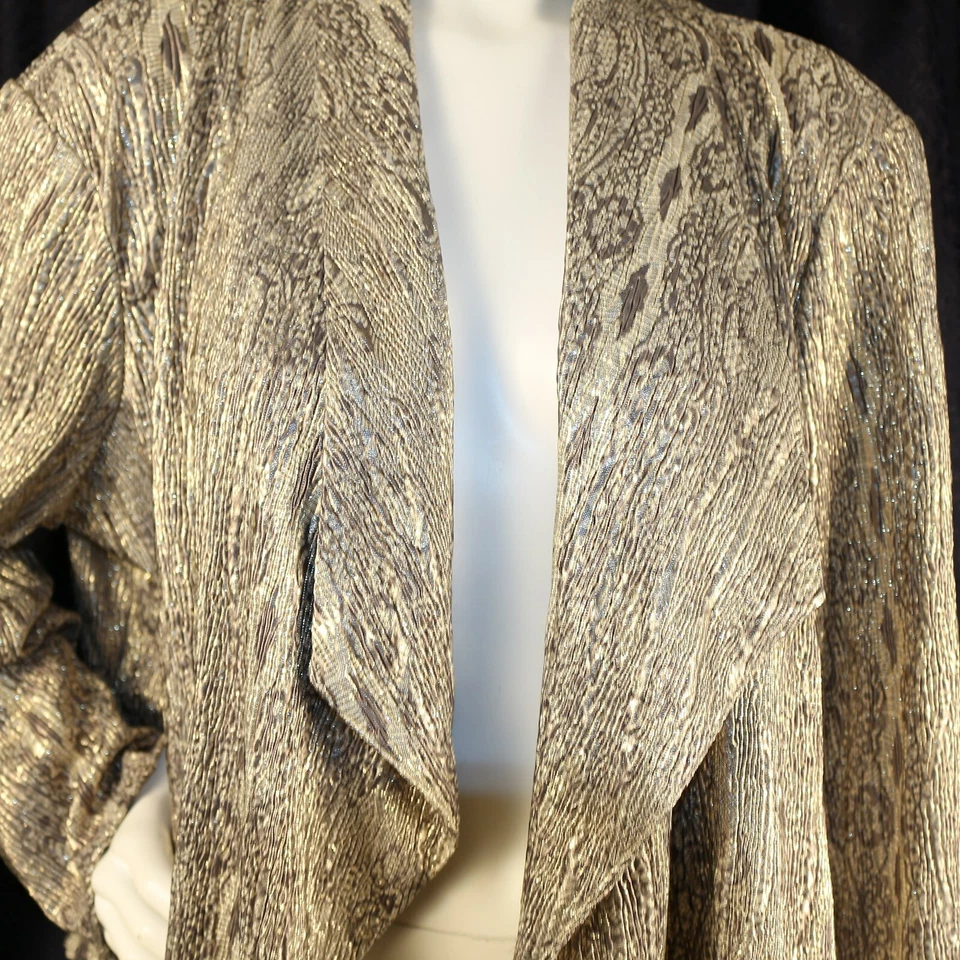 CHICO'S New Metallic Gold Crinkle Drape Front Women Jacket Size 3X Plus - Image 2 of 4