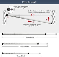 Sliding Door Security Bar  17.7-50.5Inch Adjustable Locking Window Safety Bar wit