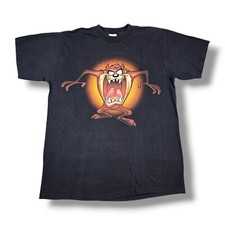 Vintage 1997 90s Looney Tunes Taz Tazmanian Devil Shadow Glow Black Shirt Large