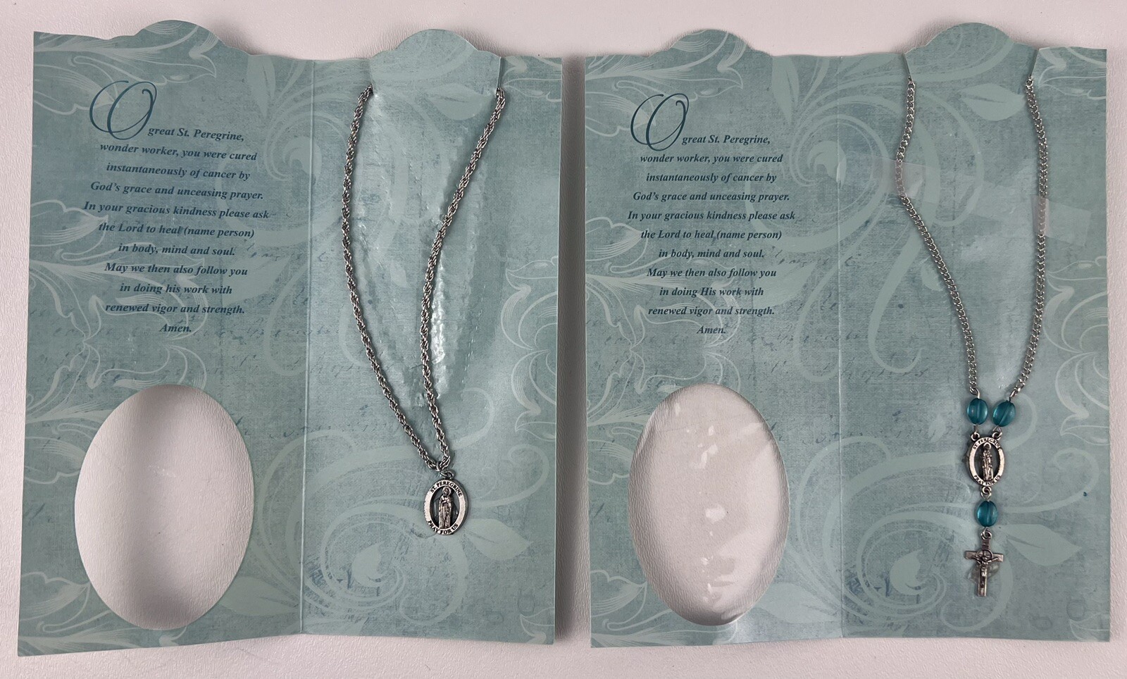 Saint Pergerine Rosary Rope Chain Necklace Medal Charm Chain Religious Set Of 2