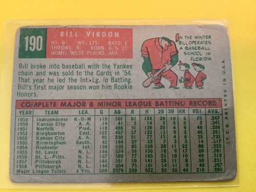 #190 BIILL VIRDON PITTSBURGH PIRATES BASEBALL CARD - Picture 2 of 2