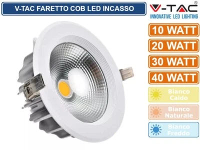 V-TAC FARO FARETTO COB LED DA INCASSO ROTONDO BIANCO 10W 20W 30W 40W LED DRIVER