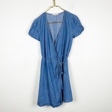 Madewell Denim Puff Sleeve Wrap Cotton Mini Dress Size XXS Style K6054