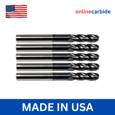 5 Pack 1/8'' Solid Carbide End Mills   TiALN Coated   4 Flute Ball Nose CNC USA