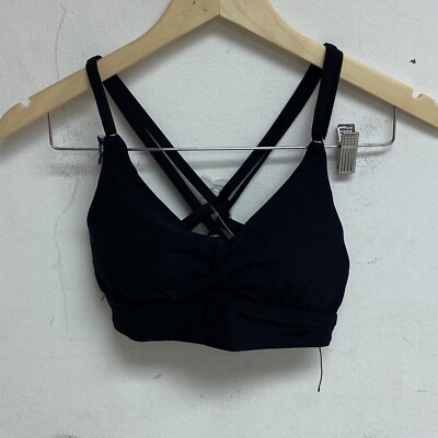 Calia Women  Swim Medium Support Ruched Front Cross Back Top PURE BLACK WSA22202