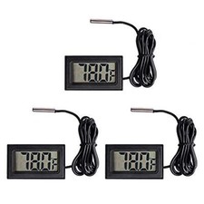 3Pcs Black Digital LCD Thermometer Temperature Monitor with External Probe