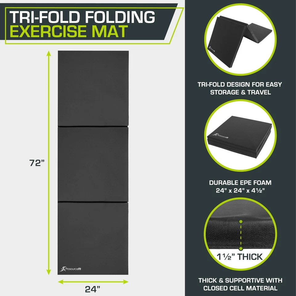 ProsourceFit Tri-Fold Folding Thick Exercise Mat 6’x2’ with Carrying - Image 3 of 4