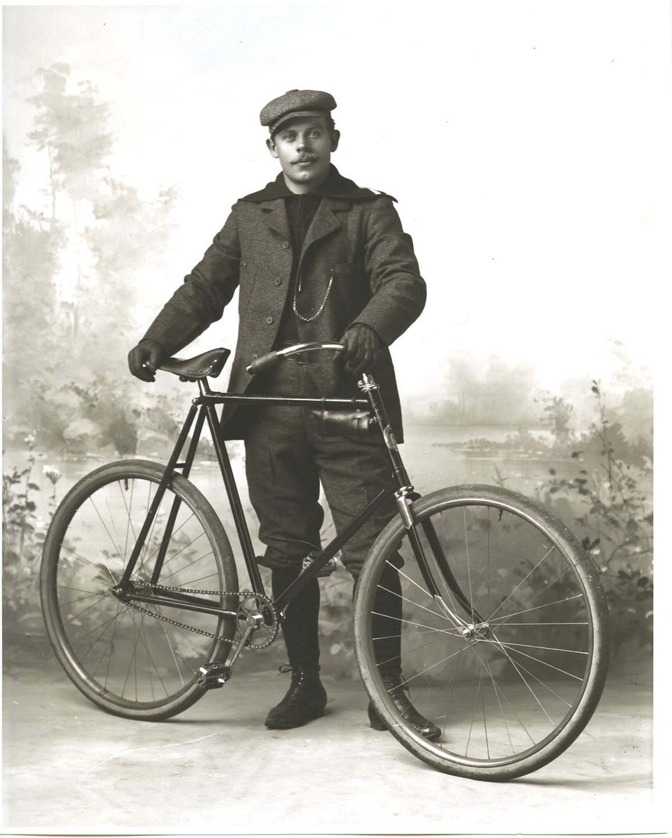 Vintage Bicycle Rider Old Time Bike Wool Hat Clothes Knickers Curved  Handlebars