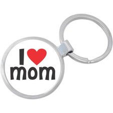 I Love Mom Photo Keychain - Includes 1.25 Inch Loop for Keys or Backpack