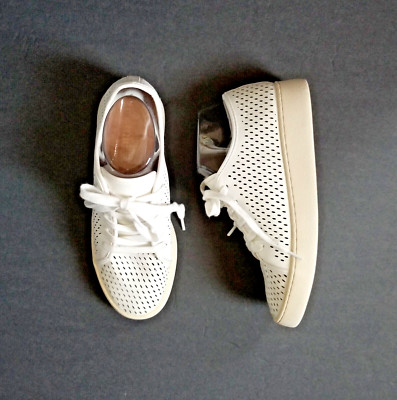 BOHME Women's Milo Perforated Sneakers Sz 7.5 White Lace Up Faux Leather