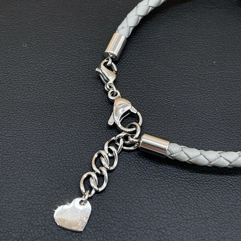 Pulsera de cuero gris cuentas de cristal acero inoxidable cruz pulido espaciadores 7,5" Foto 4 de 4