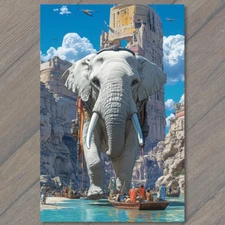 Art Print Floating Towers Futuristic City Elephants Boats Sci-Fi Fantasy