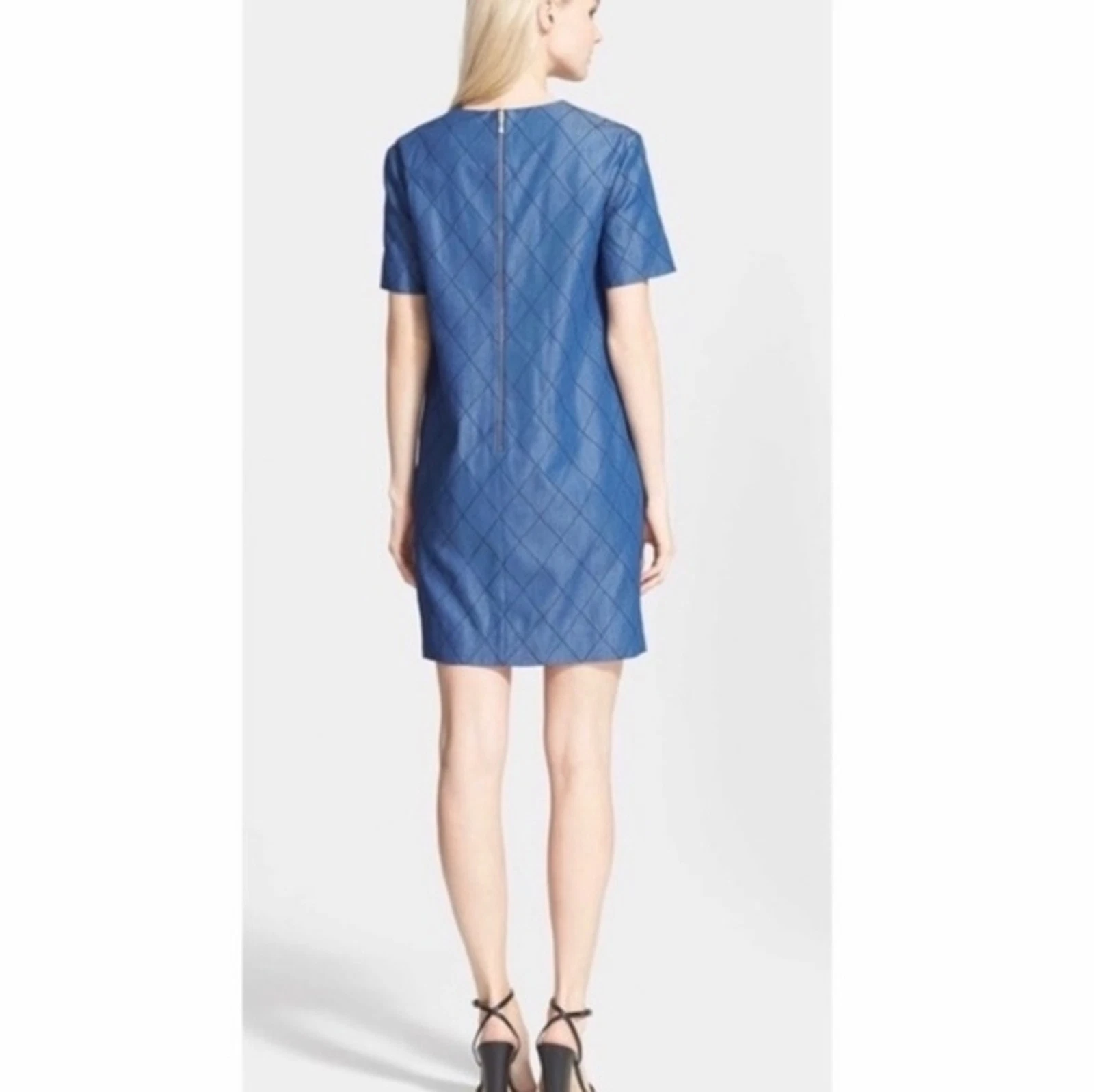 Abito Kate Spade New York blu trapuntato chambray maniche corte tubino taglia 2