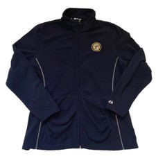 Majestic Womens Medium Blue Full Zip Fleece Jacket Pockets Logo