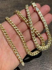 14k Gold Plated Real 925 Silver Men's Franco Chain 6mm Thick ICED CZ 18-30"