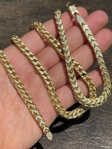 Authentic 14k Gold Plated Real 925 Silver Men's Franco Chain 6mm Thick ICED CZ 18-30"