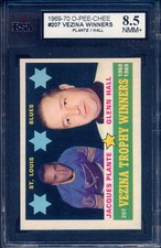 1969-70 OPC O PEE CHEE #207 Jacques Plante/Glenn Hall Vezina Win KSA 8.5 NM-MT +
