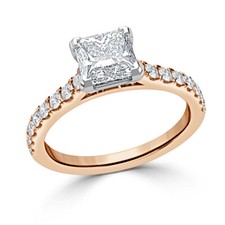 1.48 Ct Princess Real Moissanite Proposal Ring 14K Solid Rose Gold Size 6 7 8 9