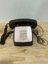 Vintage GTE Automatic Electric Push-Button Desk Telephone Phone w/ Handset Brown