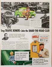 1939 Shell Gas Oil Share The Road Club Stop Traffic Boners Vintage Print Ad