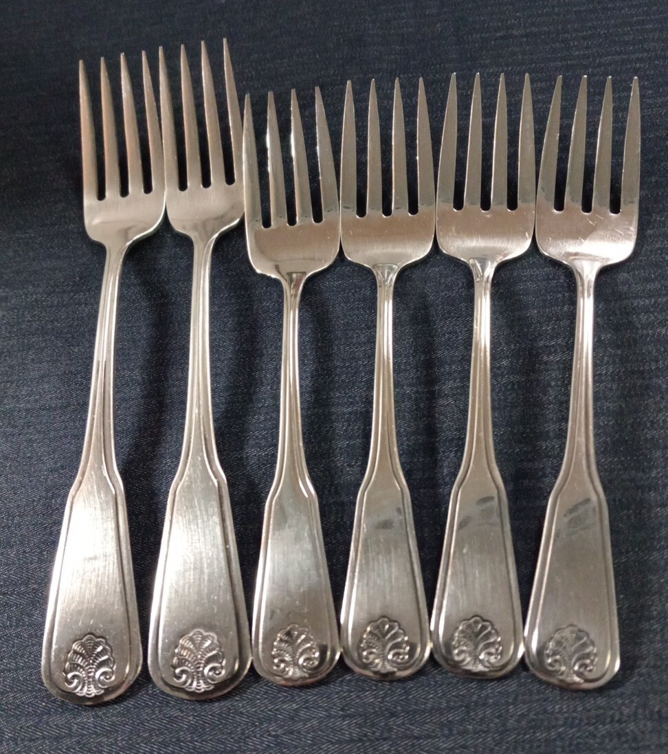 Set of 6 Oneida COLONIAL MOOD pattern stainless forks...dinner + salads