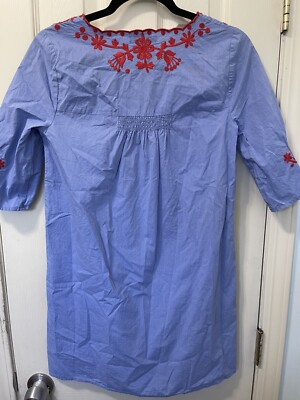 madewell embroidered breeze dress Madewell Embroidered Breeze Blue Dress Pockets Size Small Boho Peasant